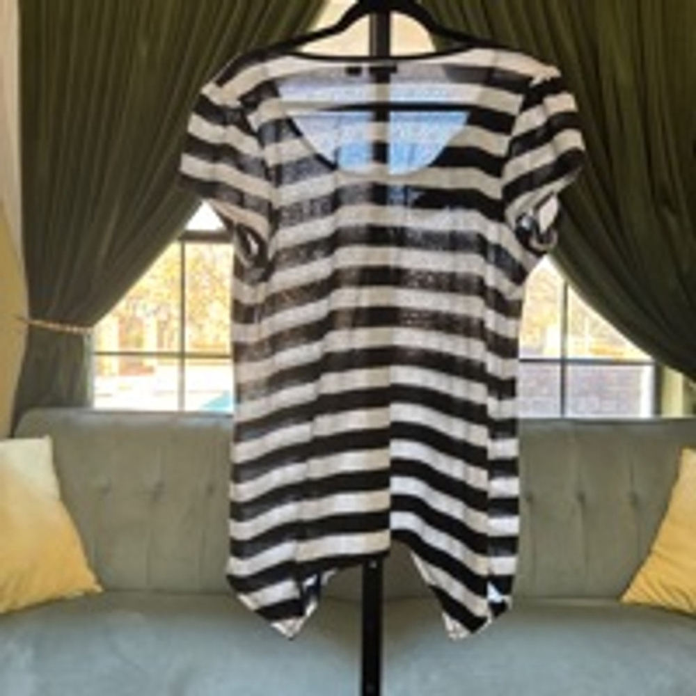 Cato Women’s Asymmetrical Embellished Black & White Striped Blouse - Picture 4 of 4